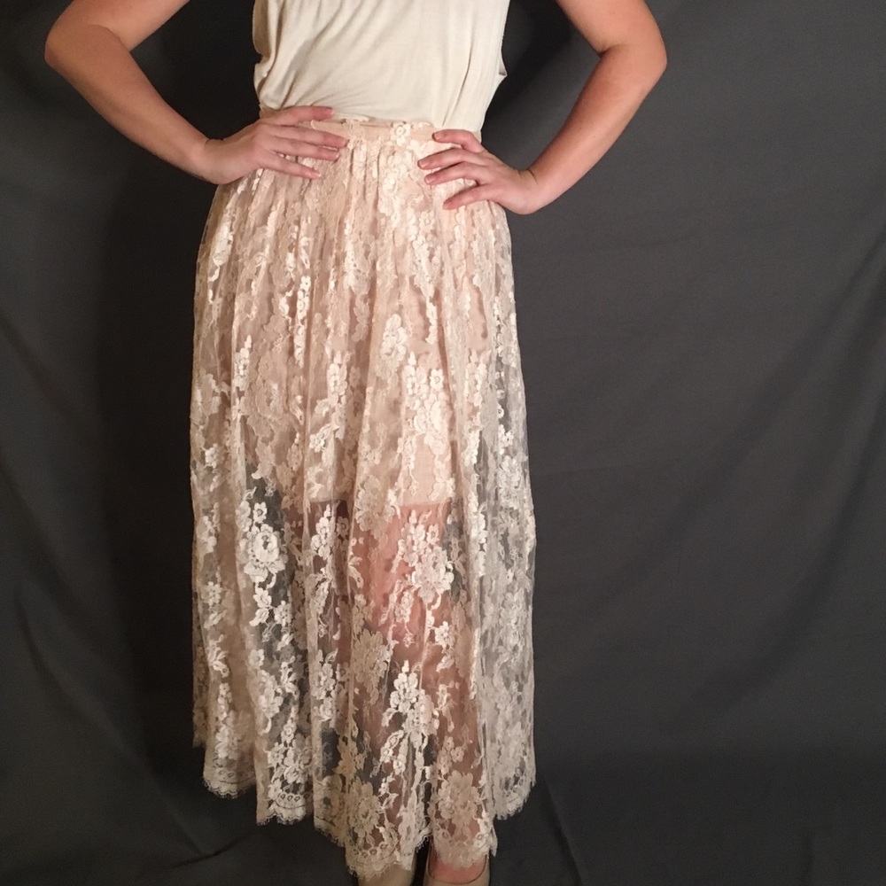 Long floral and Lacey pink skirt